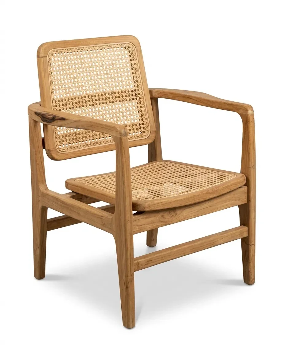 Square-frame armchair with cane back and seat, three-quarter view